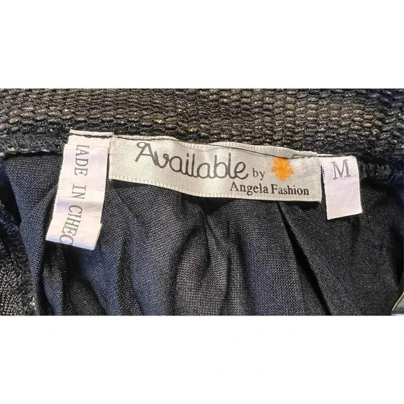 Available By Angel Fashion Gold Black Pleated Lined Flared A-Line Skirt Medium - Picture 5 of 10